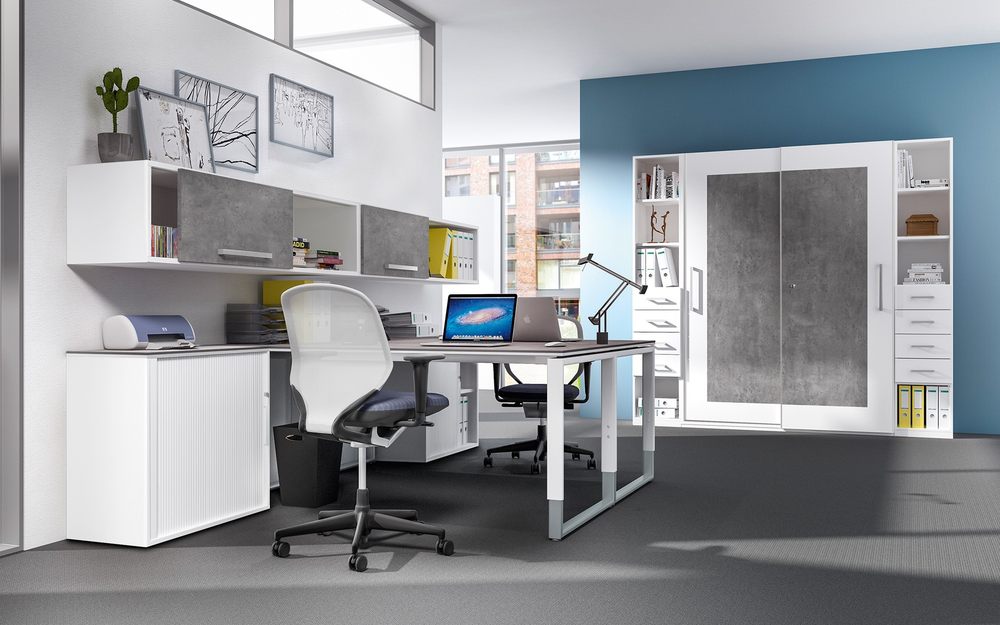 Weiß-graue Büromöbel der Marke Milieu